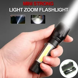 Mini LED Flashlight COB+XPE Portable Torch USB Charging Camping Lantern Zoomable Focus Light Tactical Flashlight with Pen Clip