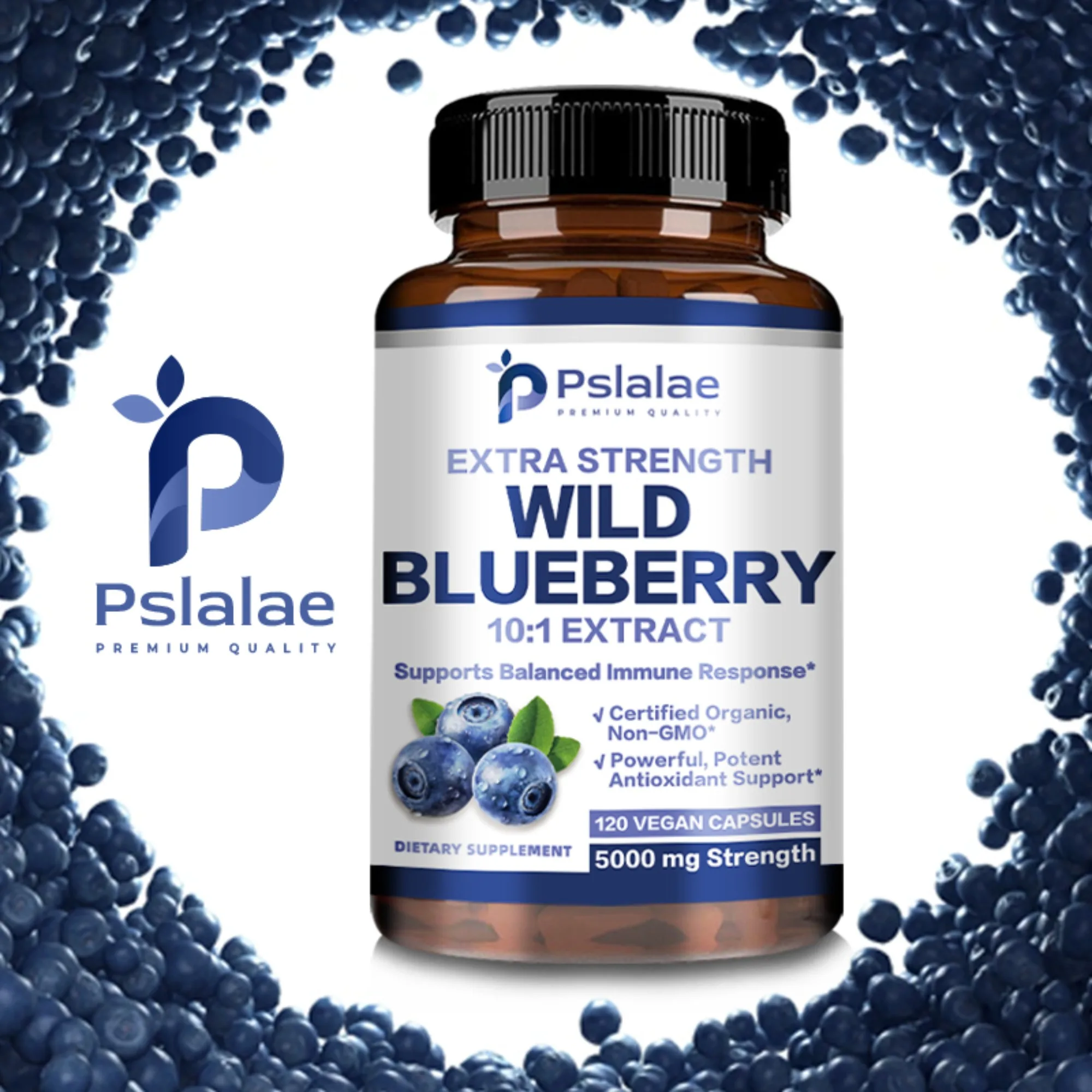 

Natural Wild Blueberries - Antioxidant Properties To Support Healthy Vision and Reduce Blue Light Damage - 120 Capsules