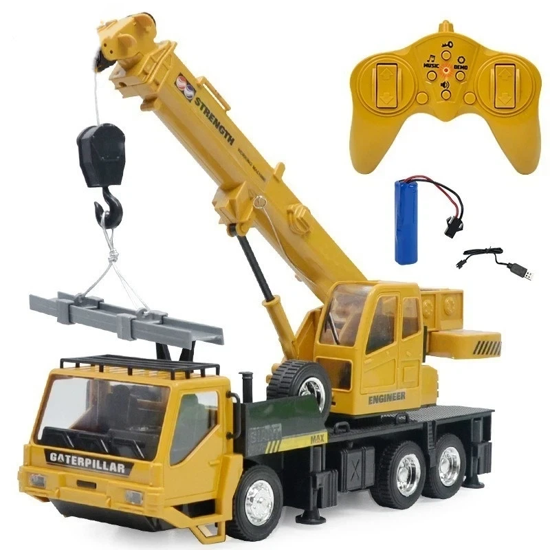 Qiletong 1:24 8 Channel Wireless Remote Control Crane Truck Simulated Electric Lifting Toy For Kids With Rechargeable Battery