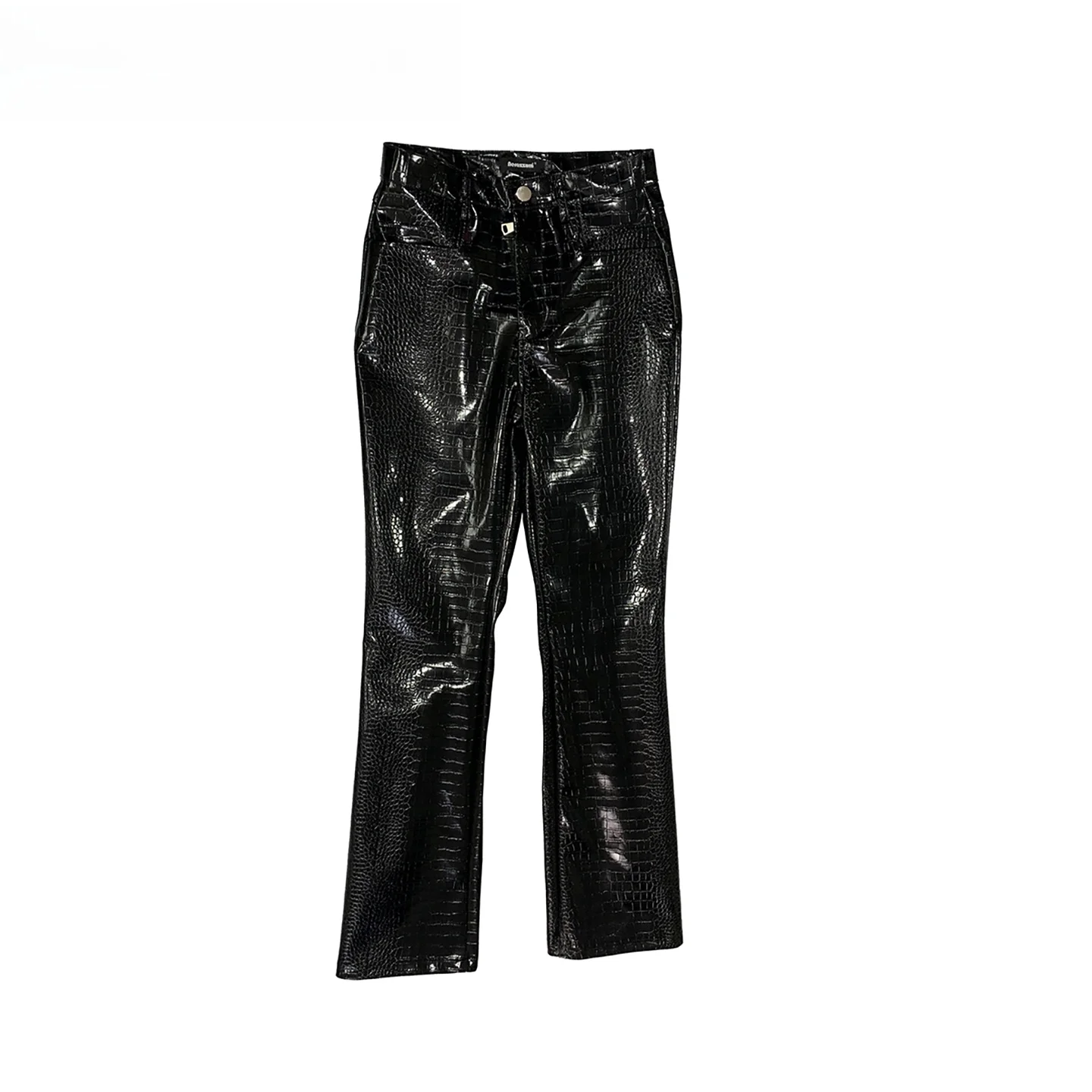 Leather PU Men's Long Pants Zipper Micro Flared Glossy Crocodile Pattern High-End Feeling Dragging down the Ground Leather Tr...