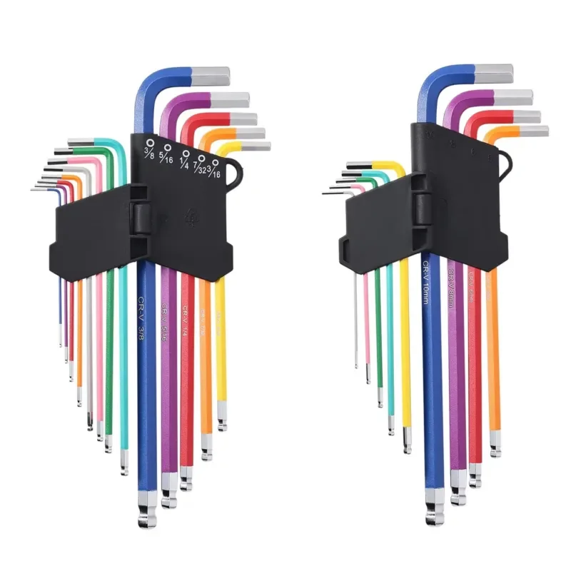 22 Piece Hex Wrench Set Color Coded SAE Metric 0.050 Inch 1.5mm to 36mm Ball Head Allen Key Tool Kit