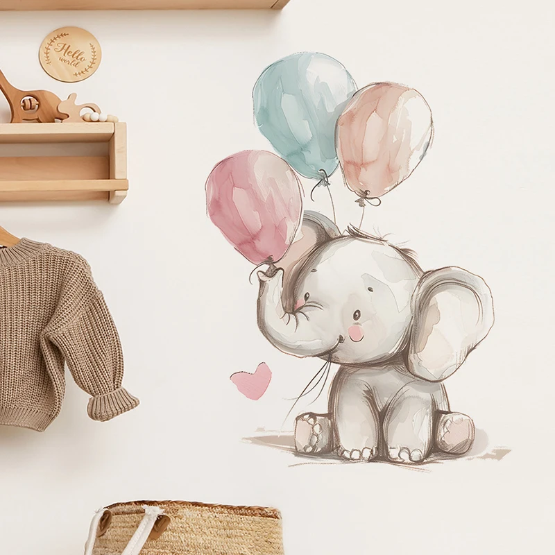 الكرتون لطيف الفيل الصغير بالون الجدار ملصق للأطفال غرفة نوم ديكور خلفية المنزل ملصقات جدار الشارات 40x60 سنتيمتر #1