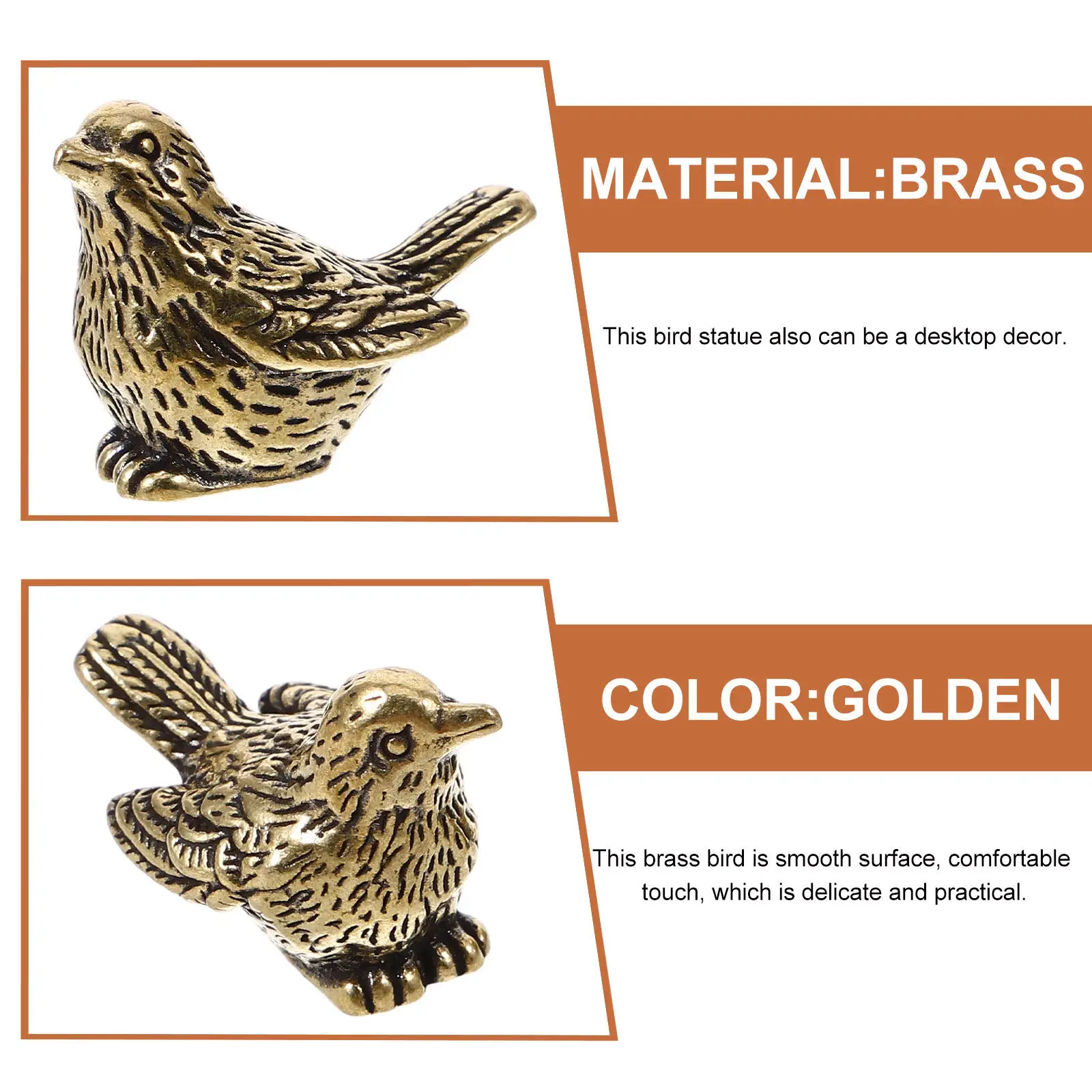 4Pcs Tiny Brass Bird Sculpture Vintage Miniature Animal Figure Desktop Table Decor Brass Statue for Living Room Shelf Tea Pet view 6