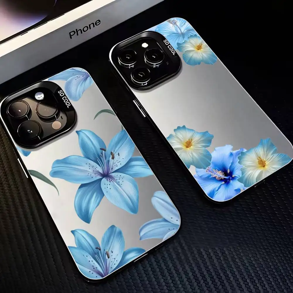

Elegant Blue Lily Phone Case For iPhone 16,15,14,13,12,11,Mini,Pro,MAX Black Matte Shockproof Cover