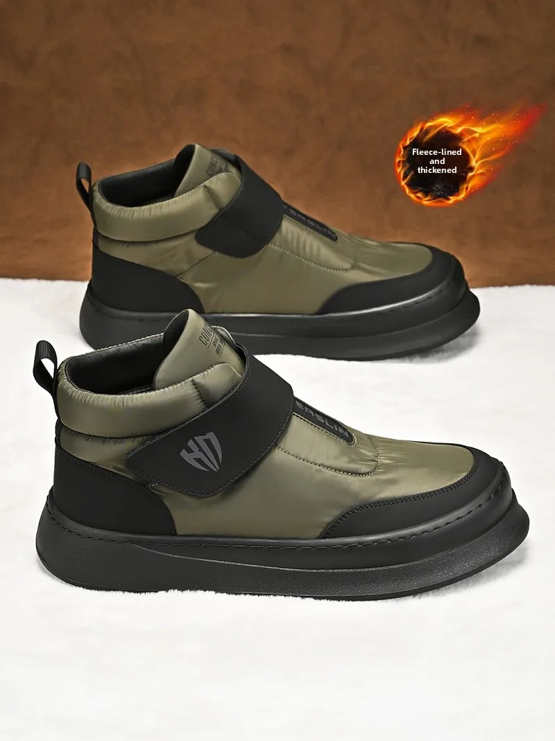 

Men's High-Top Shoes Winter Casual Fashionable Slip-On Work Shoes Warm Fleece Lined Cotton Shoes for Office And Daily Wear