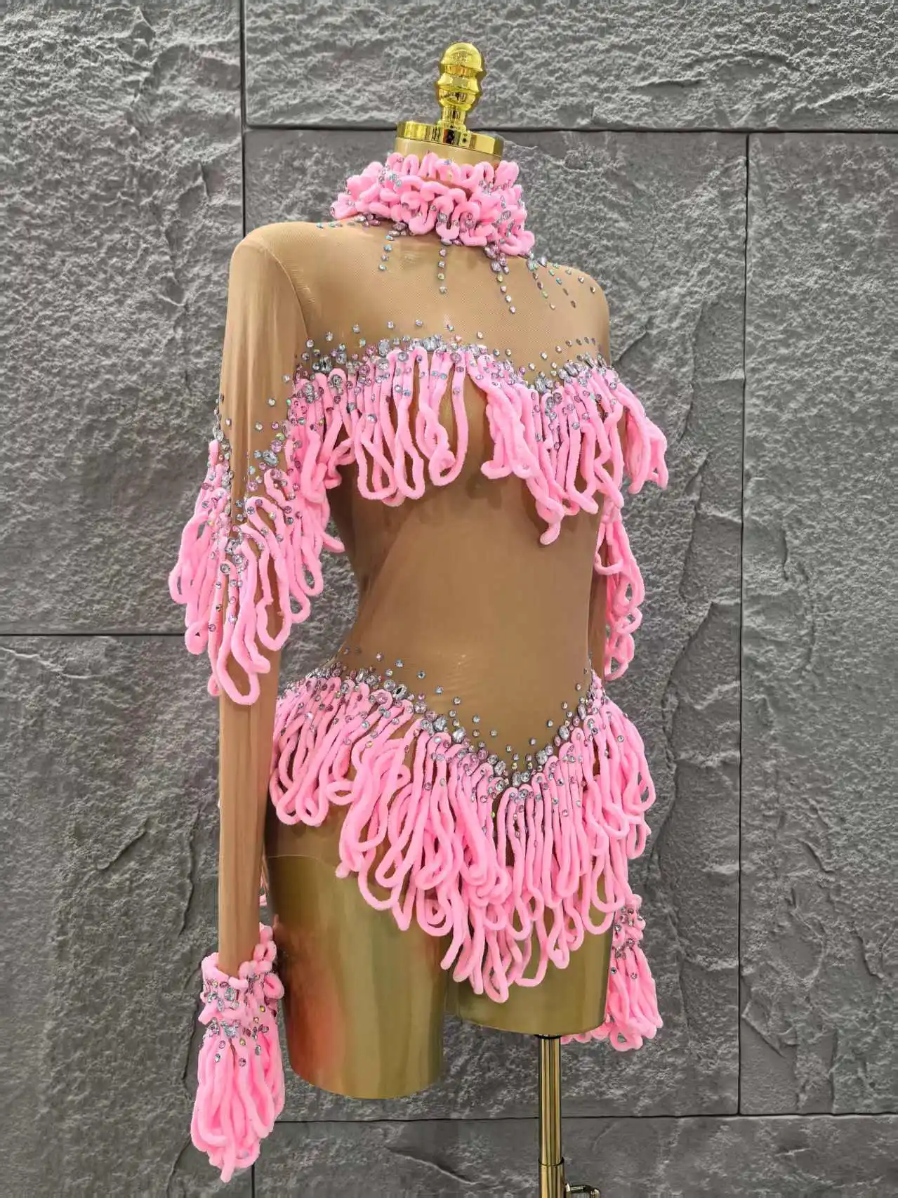 منفعل المرأة طويلة الأكمام مثير شبكة انظر من خلال Bodycon فستان قصير شرابات ملونة ملهى ليلي أداء الحفلات مرحلة ارتداء