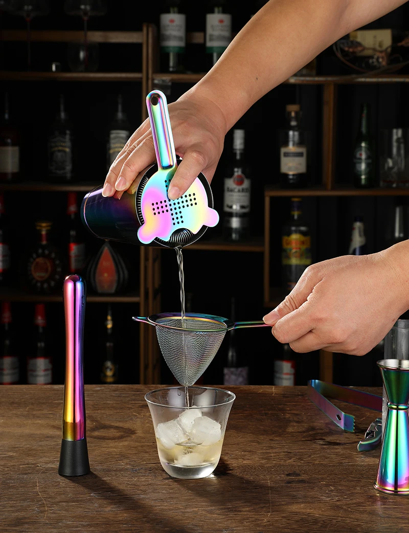 Cocktail Shaker Bar Set: 2 Weighted Boston Shakers, Cocktail Strainer Set,Jigger,Muddler and Spoon, Ice Tong and 2 Bottle Pourer