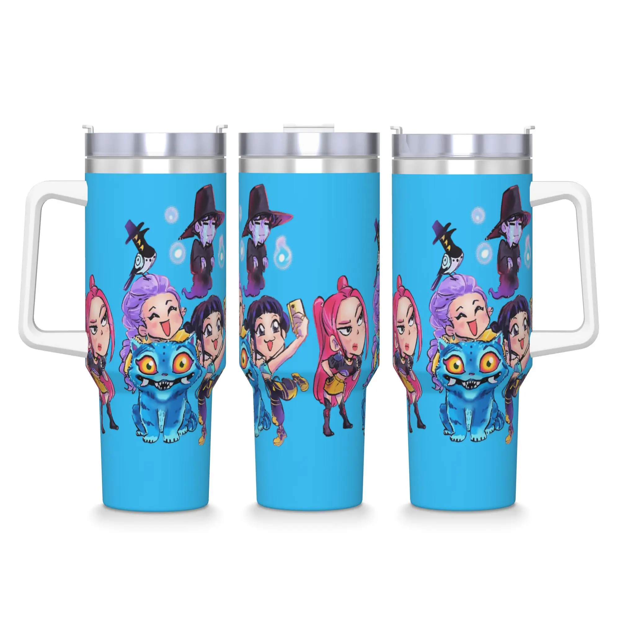 

Стакан из нержавеющей стали Huntrix Chibi Derpy Tigers K-Pop Group Demon Hunters Автомобильные кружки с соломинкой Бутылка для холодной и горячей воды