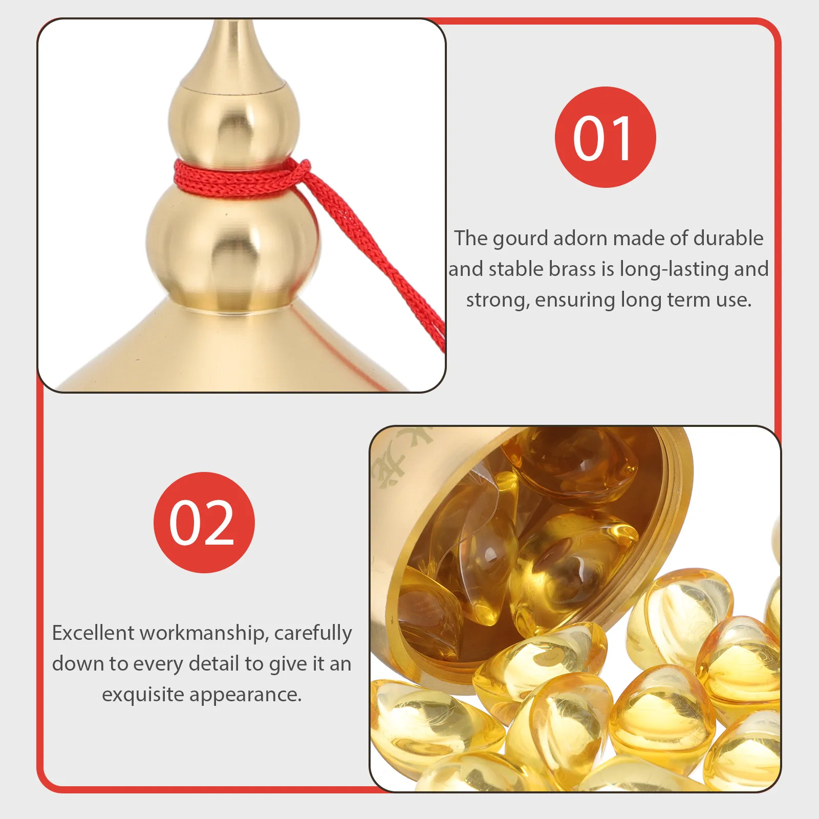 

Brass Gourd Ornament Polished Vintage Craft Lucky Wealth Attractor Home Office Decor Chinese Style Gourd