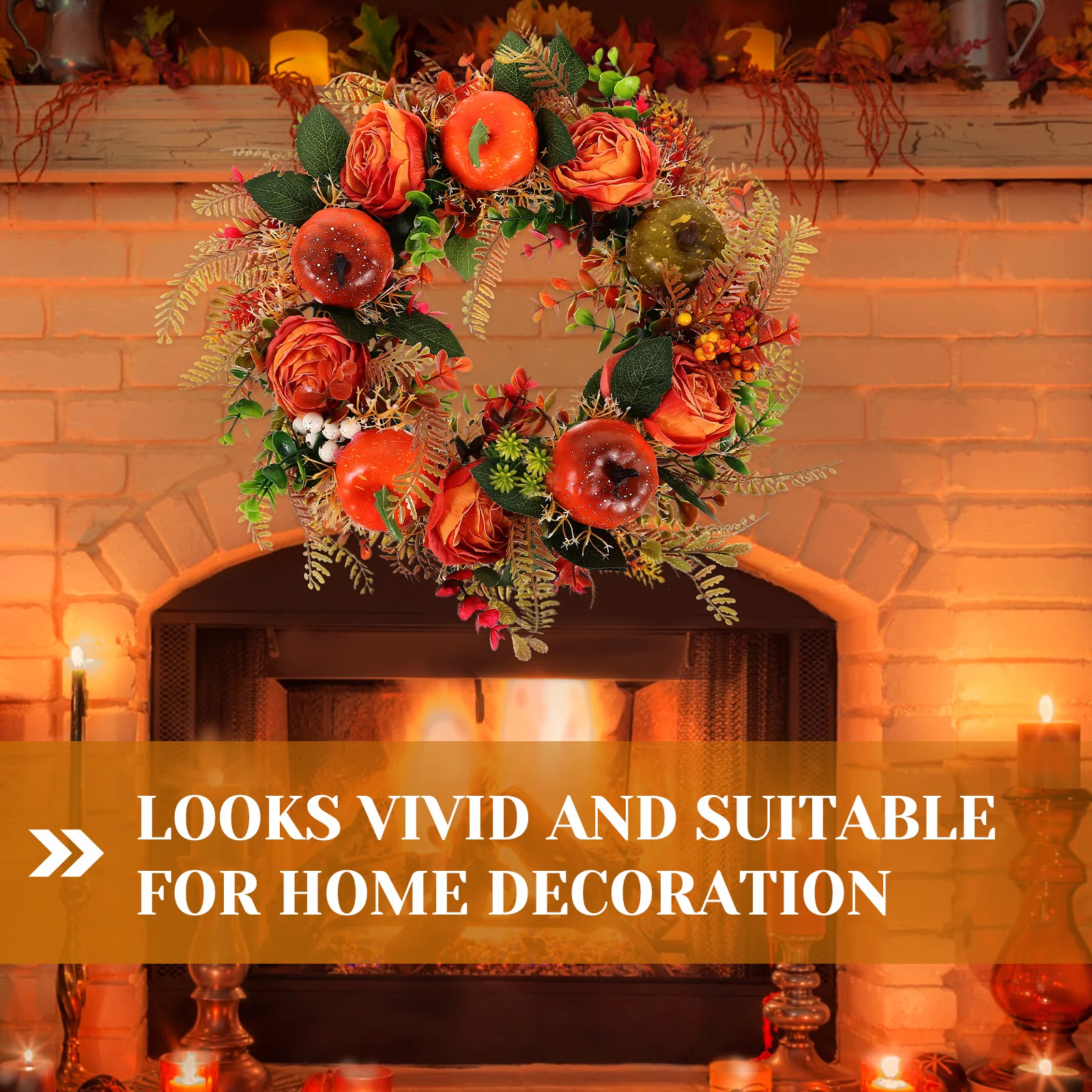 

Fall Wreath Door Hanging Artificial Maple Leaf Pumpkin Garland Home Wedding Decoration Scene Layout Welcome Adornment Eucalyptus