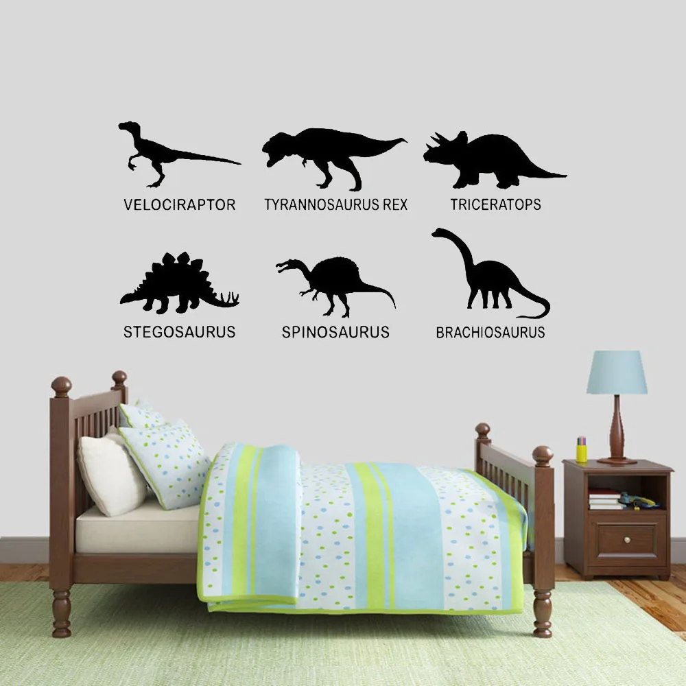 Six Dinosaur Wall Stickers Game Room Wall Decals Kids Children Room Home Decor Nursery Wall Decoration Art Murals Poster