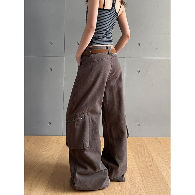 Women's Brown Gothic Baggy Cargo Jeans Harajuku Oversize Denim Trousers Y2k 90s Vintage 2000s Emo Jean Pants Trashy Clothes 2025