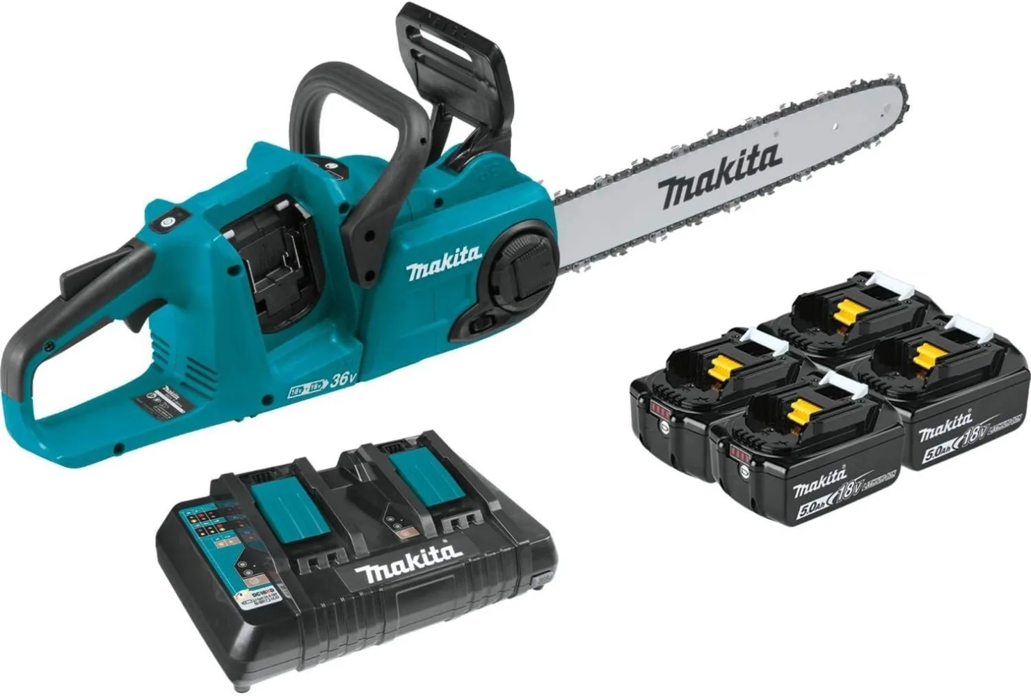 

Makita XCU04PT1 36V (18V X2) LXT® Brushless 16" Chain Saw Kit with 4 Batteries (5.0Ah)