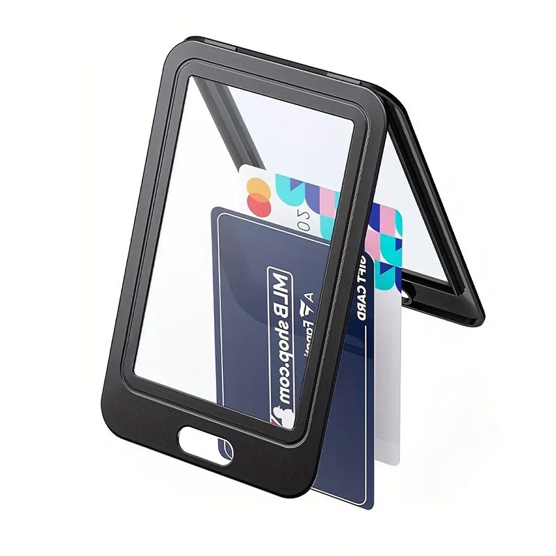 Vertical Card Holder With Double-Sided Hard Plastic Vertical Card Bag, Black Id Card, Credit Card, Key Card Protection Cover