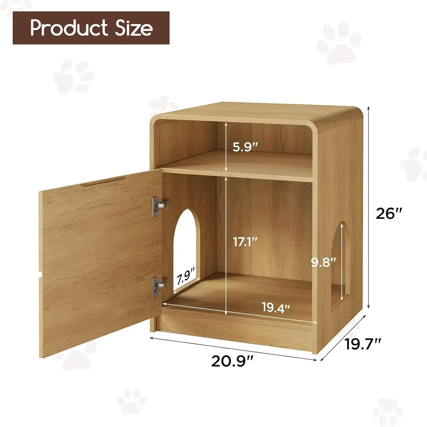 Cat Box Enclosure, Hidden  Box Furniture with Open Shelf, Hideaway Litter Box, Cat Cabinet with Side Table D