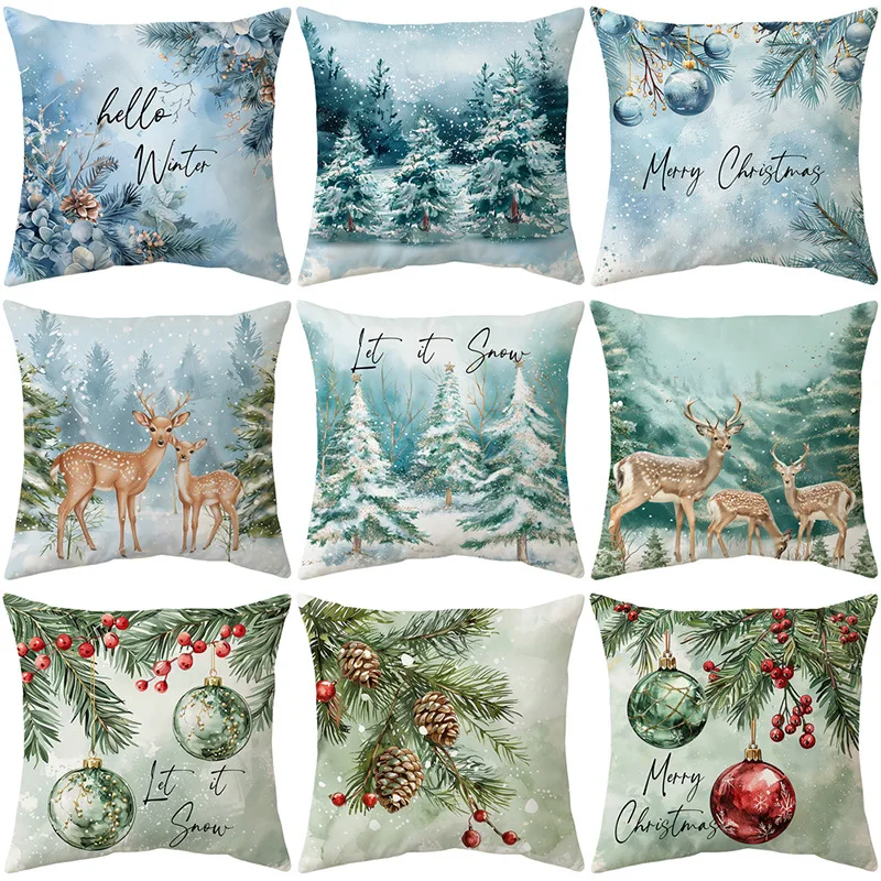 2024 New 2PCS Merry Christmas Throw Pillow Cover Holiday Cushion Xmas Case Decoration Sofa Couch Living Room Decor Pillowcase