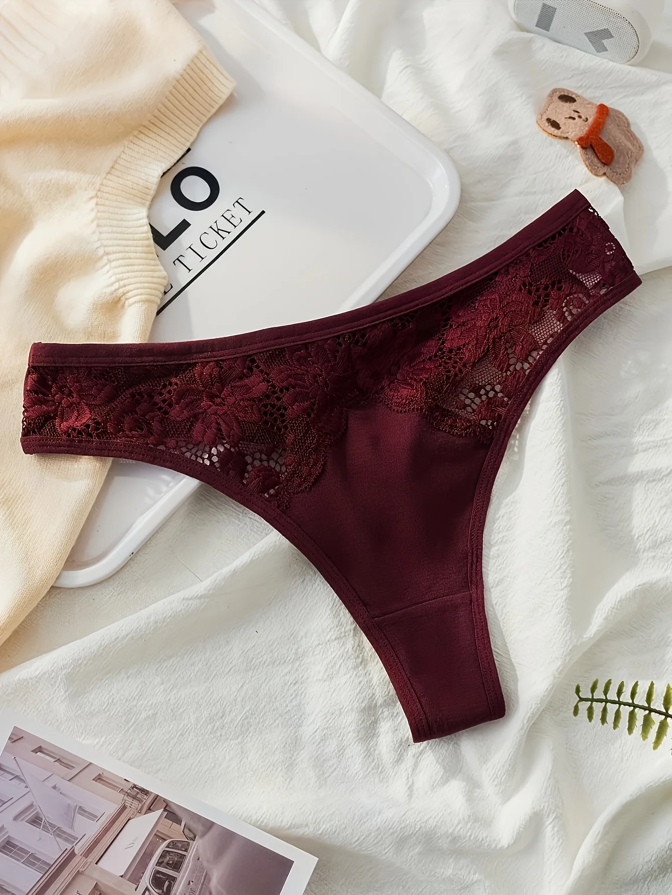 مختارة عشوائيا 6 أزواج من سيور مثيرة مرقعة من الدانتيل بألوان مختلطة، ملابس داخلية نسائية قطنية مريحة وبسيطة