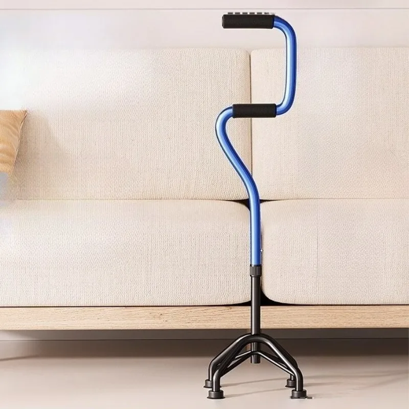 Aluminum Alloy Elderly Walking Stick Lightweight Portable Nonskid Trekking Poles Quad Cane Adjustable Height Anti Slip Hand Grip