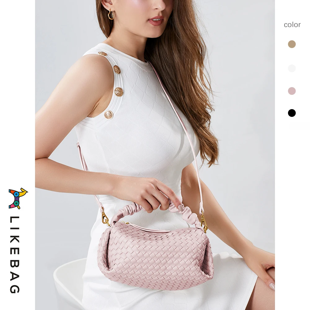 Likebagborsa intrecciata 2023 primavera e l\'estate nuova borsa femminile design di nicchia borsa intrecciata a mezza luna in metallo