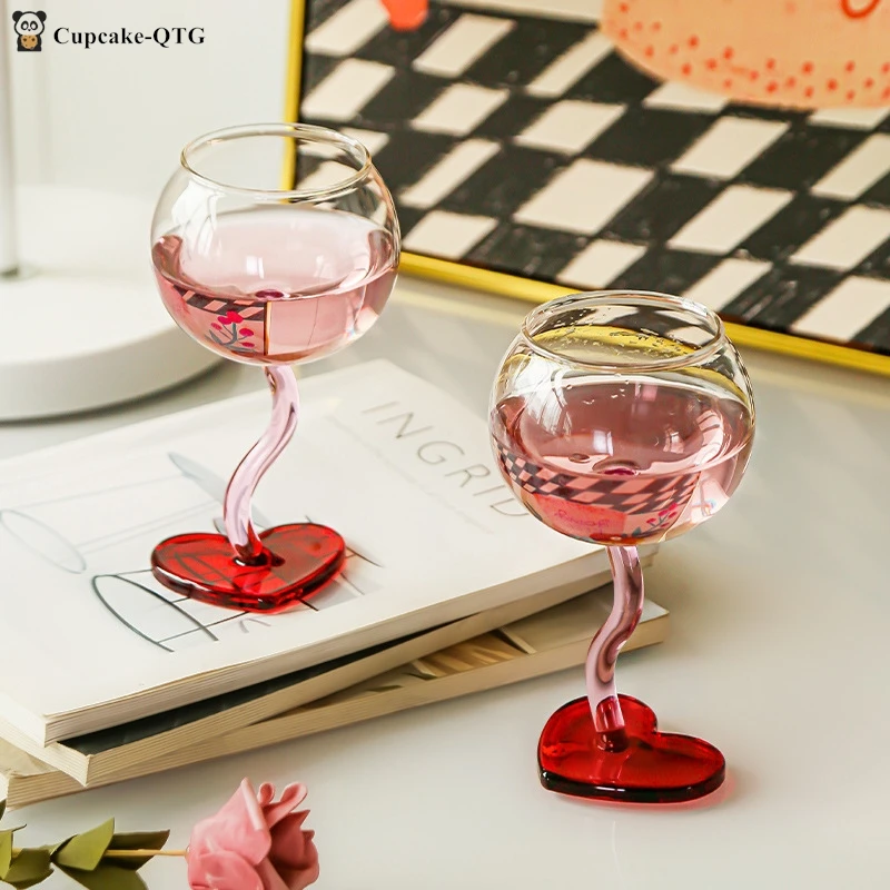 300ml Heart Bottom Glass Goblet Mug Champagne Red Wine Glass Cup Borosilicate Heat-resista Glass Cocktail Glass Mug