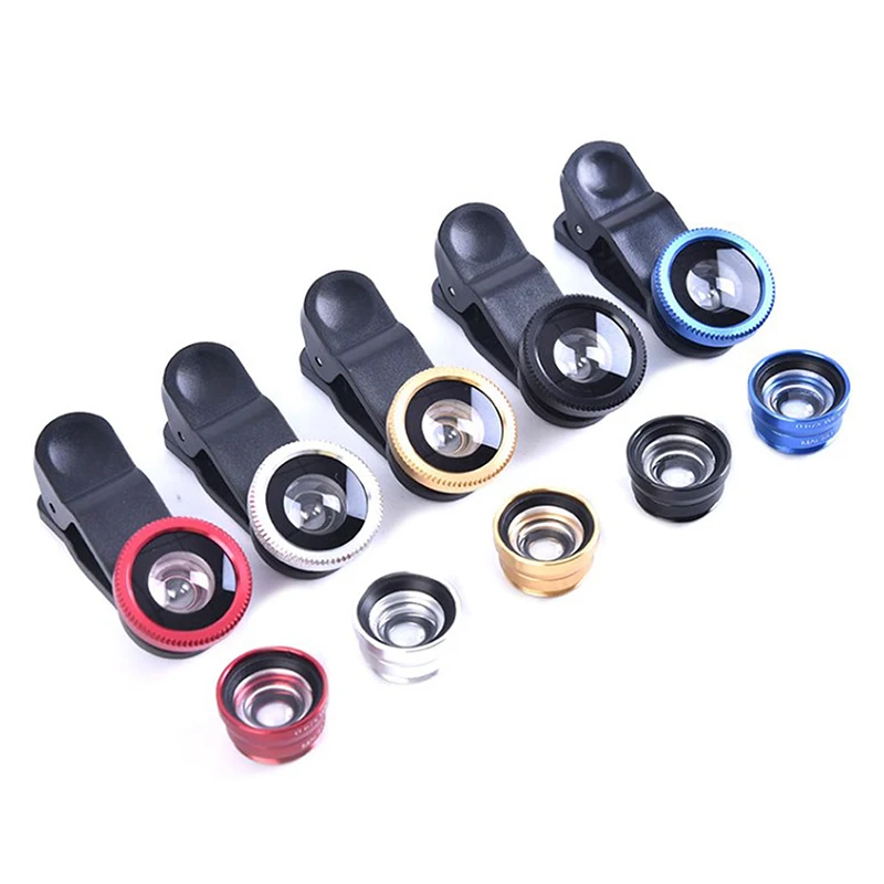 3 in 1 Set Cell Phone Fisheye Lens Wide Angle Zoom lens Macro Lens Selfie Phone Camera Amplifier for All Cell Phones Universal