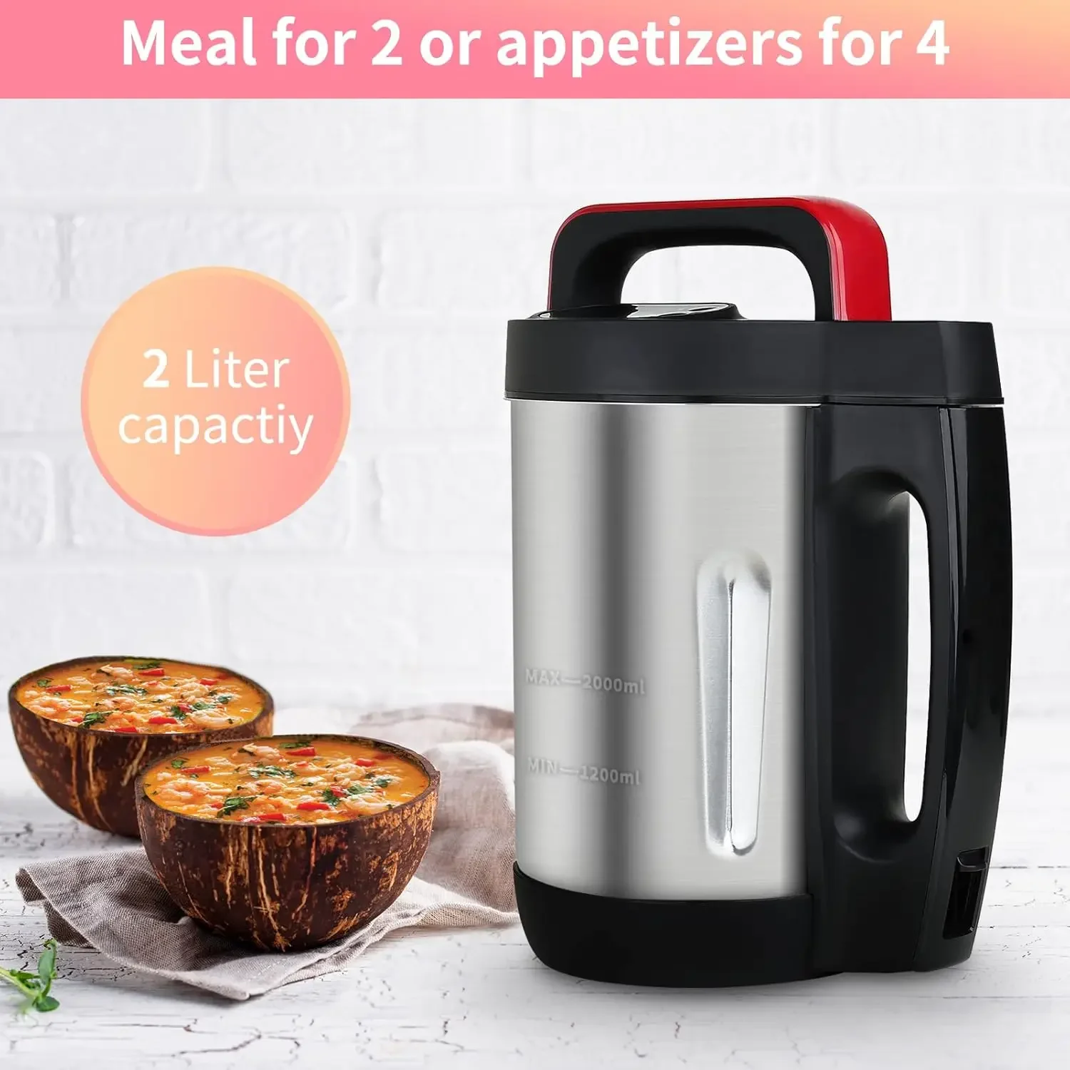 Maker 2L, 6-in-1 Multifunctional Smooth Soup และ Chunky Soup Maker พร้อมแผงควบคุม LCD, ซุปไฟฟ้าสแตนเลส Ma