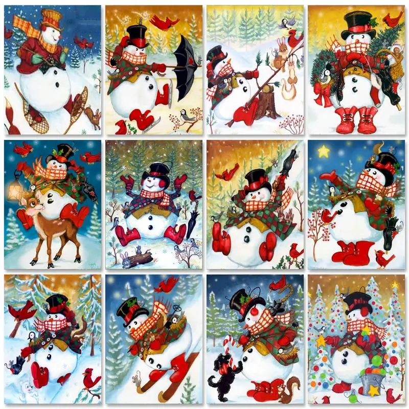 

GATYZTORY Snowman Painting By Numbers For Adults Kits Wall Art Picture Acrylic Paint On Numbers For Home Decoration Christmas Gi