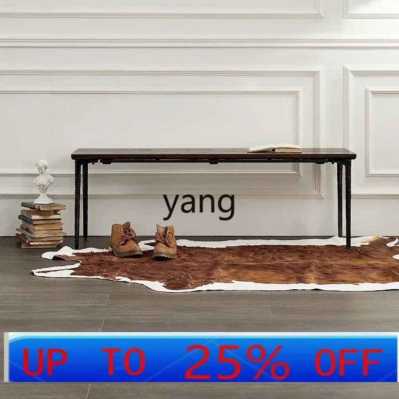 

LH industrial style solid wood furniture oak wrought iron retro copper tenon shoe changing stool