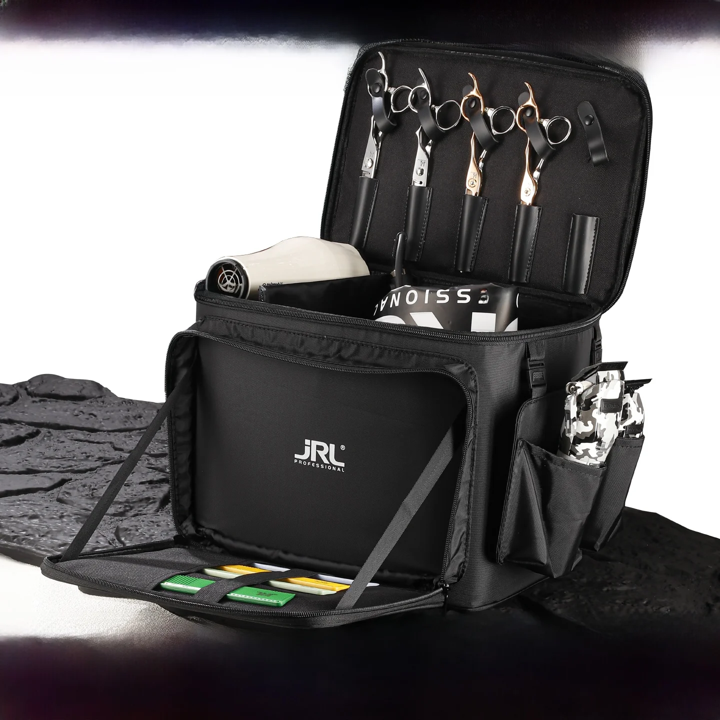 

Waterproof Hairdring Tool Bag Eagle Castle JRL Portable Haircut Kit with Blow Dryer Scissors Clippers Storage for Travel