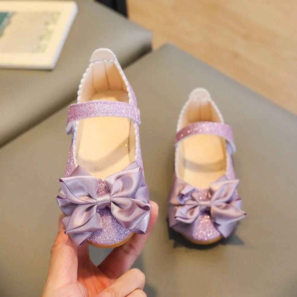 

Elegant Glitter Princess Dress Shoes Soft Bottom Non-slip Leather Shoes Bow-knot Bright Performance Footwear Students