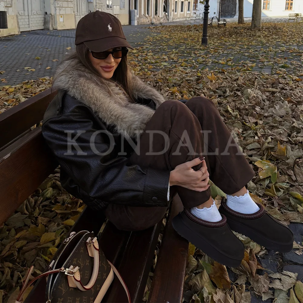 KONDALA 2025 秋冬 フェイクファー襟 パッチワーク PUレザー レディース 暖かいジャケット ファッション エレガント ダブルブレスト レディースコート