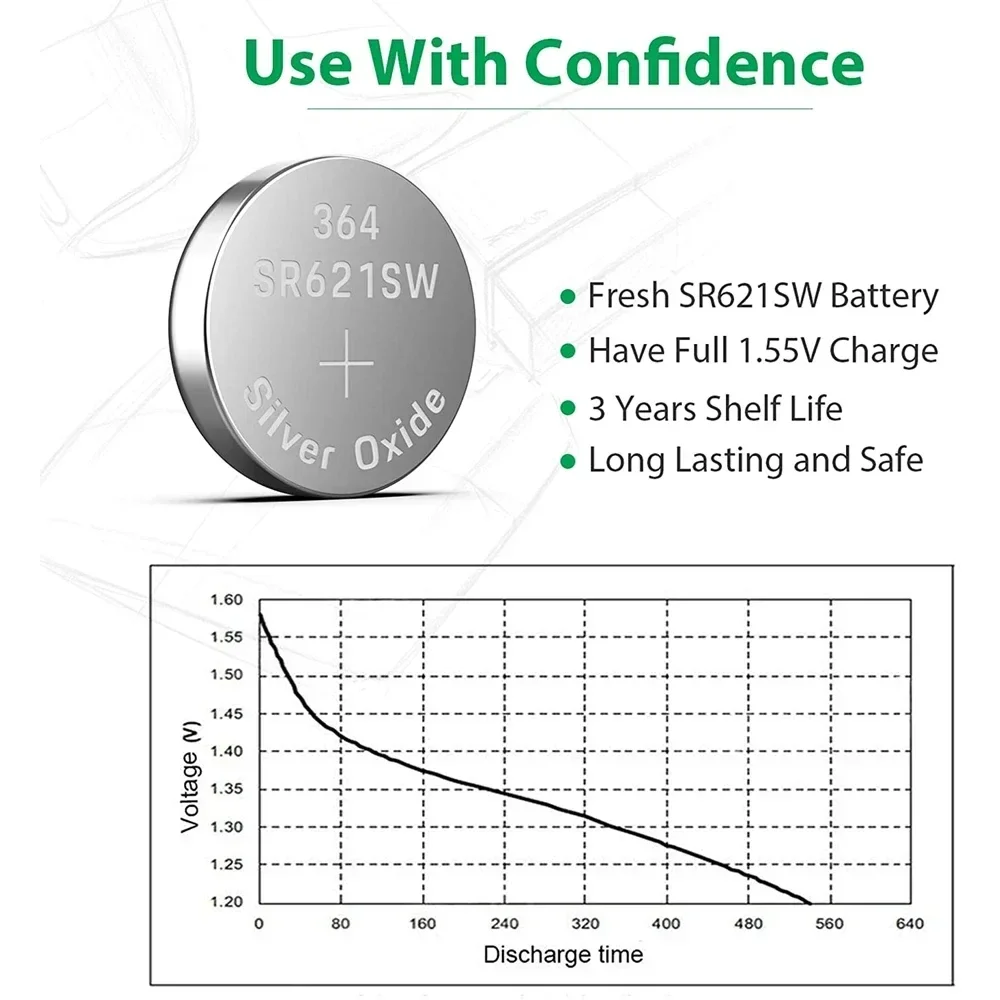 Pilas alcalinas de botón para reloj, pila de botón de alta capacidad, 2 piezas-50 piezas, AG1, 364A, LR60, SR60, LR621, SR621, SR621SW, 364, 164, CX60, 1,5 V, 1 piezas de regalo