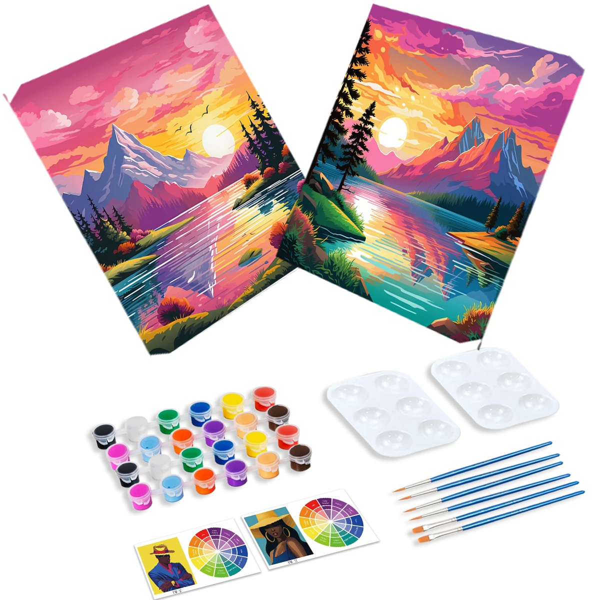 

CHENISTORY 2pcs Framed Lake Landscape Painting Kit Pre Drawn Canvas For Painting For Adults Kits Paint And Sip Party Supplies