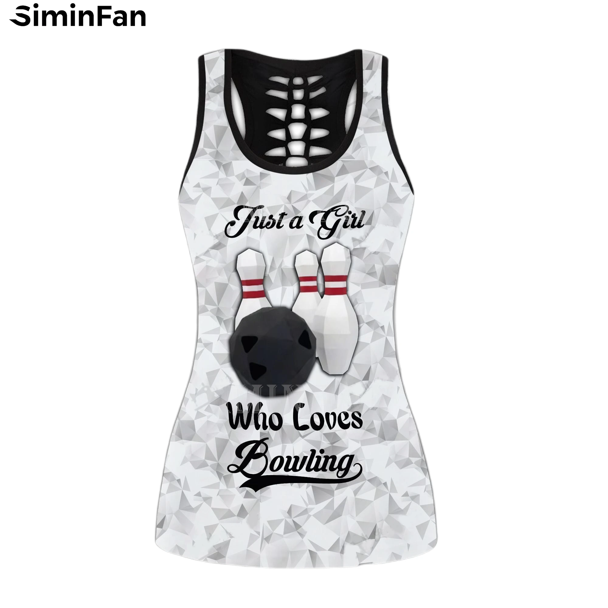 LOVE BOWLING 3D Printed Women Hollow Tank Top Legging Summer Casual Vest Pants Suit Two Piece Set Yoga Sportswear Female Outfit