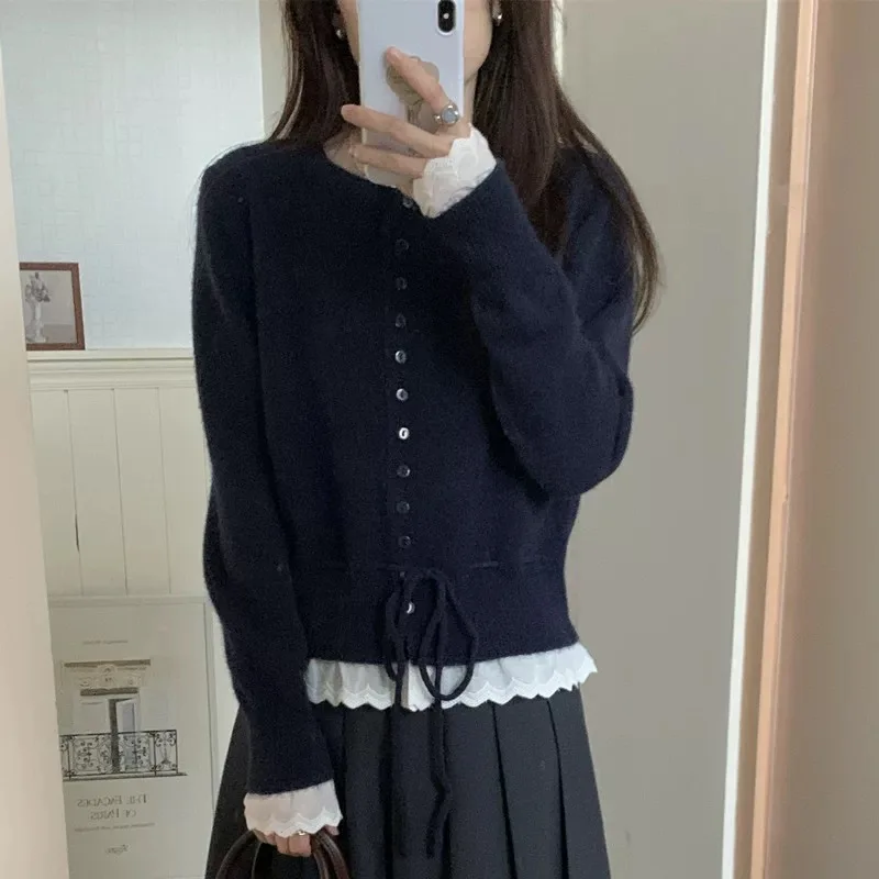 سترة نسائية محبوكة من الدانتيل مع Dstring لون دافئ تصميم Blo طويل Sve كاجوال Sle مادة ناعمة مناسبة للتنقل #1