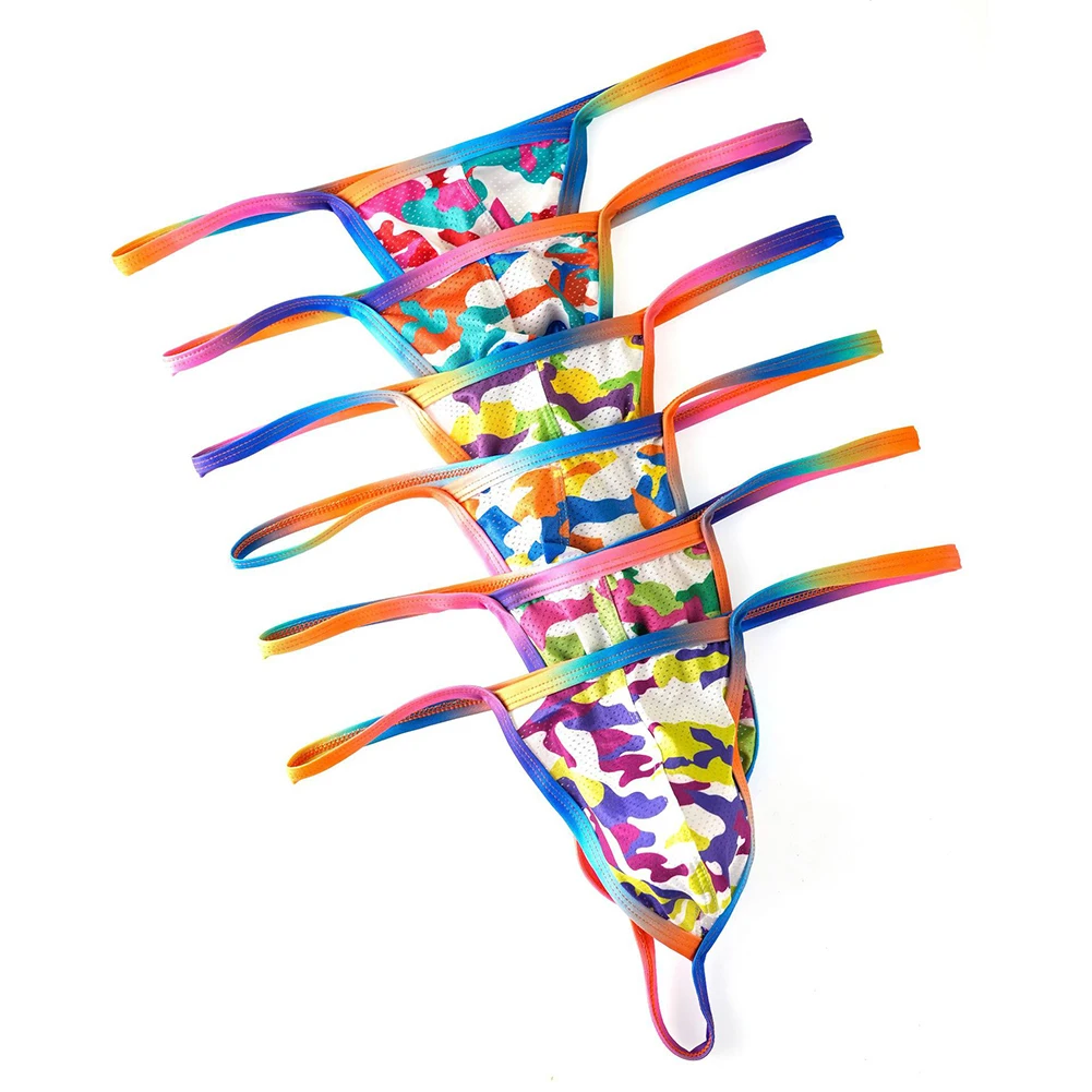 Camouflage Printed Men Hot Sale G-string Thong Mesh Casual Low Rise Breathable Underwear T-back Briefs Shorts