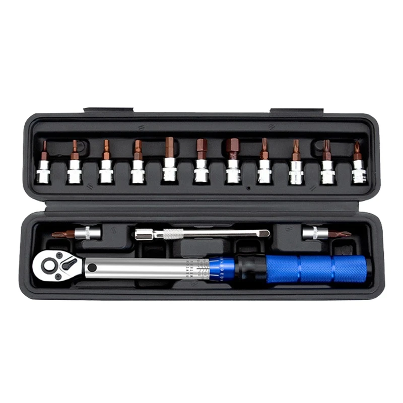 16-Piece Torque Wrench Set Hexagon Bi-Directional Adjustable 1/4 Inch Ratchet Wrench Maintenance Tool Durable