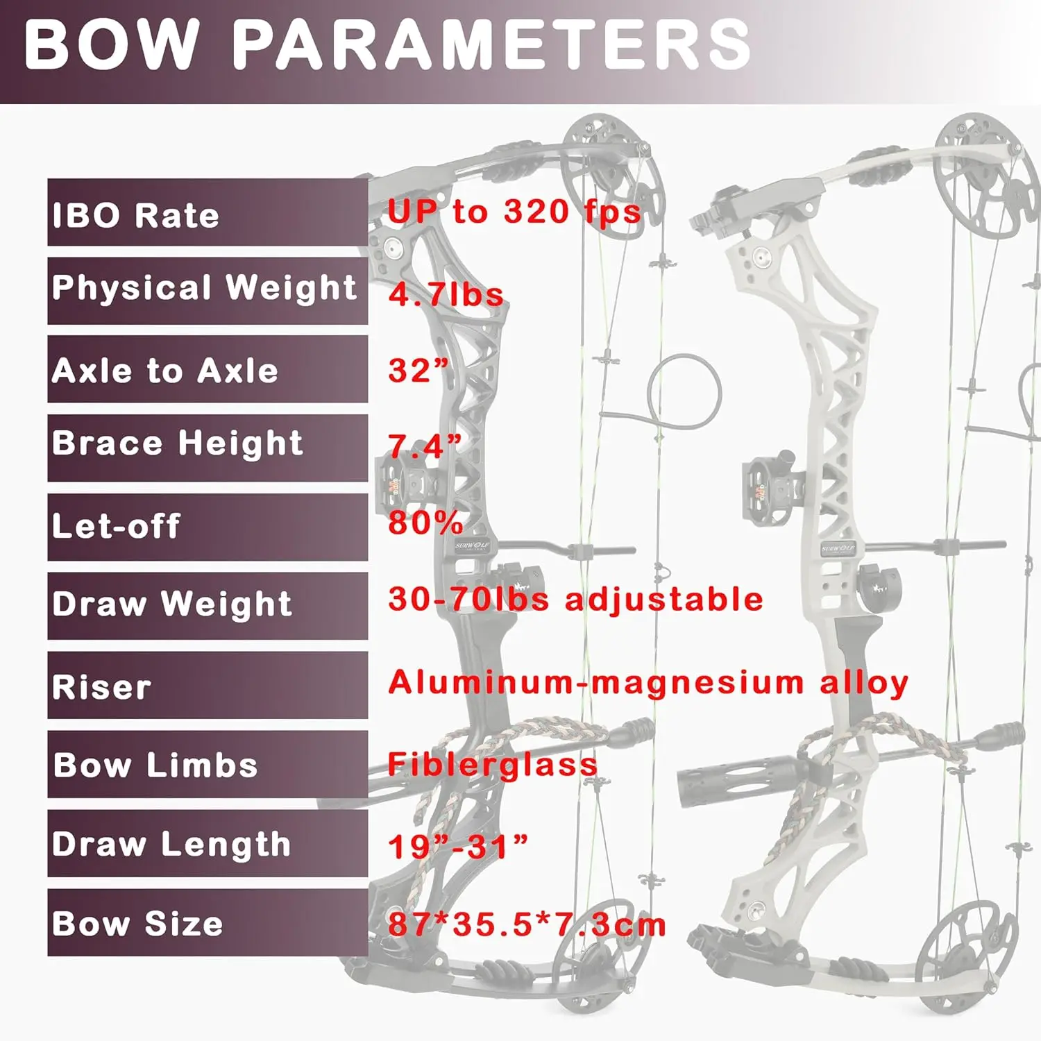 Black Compound Bow Kit, Hunting and Target, Limb Made in USA,Draw Weight 30-70 lbs Adjustable, Draw Length 19-31