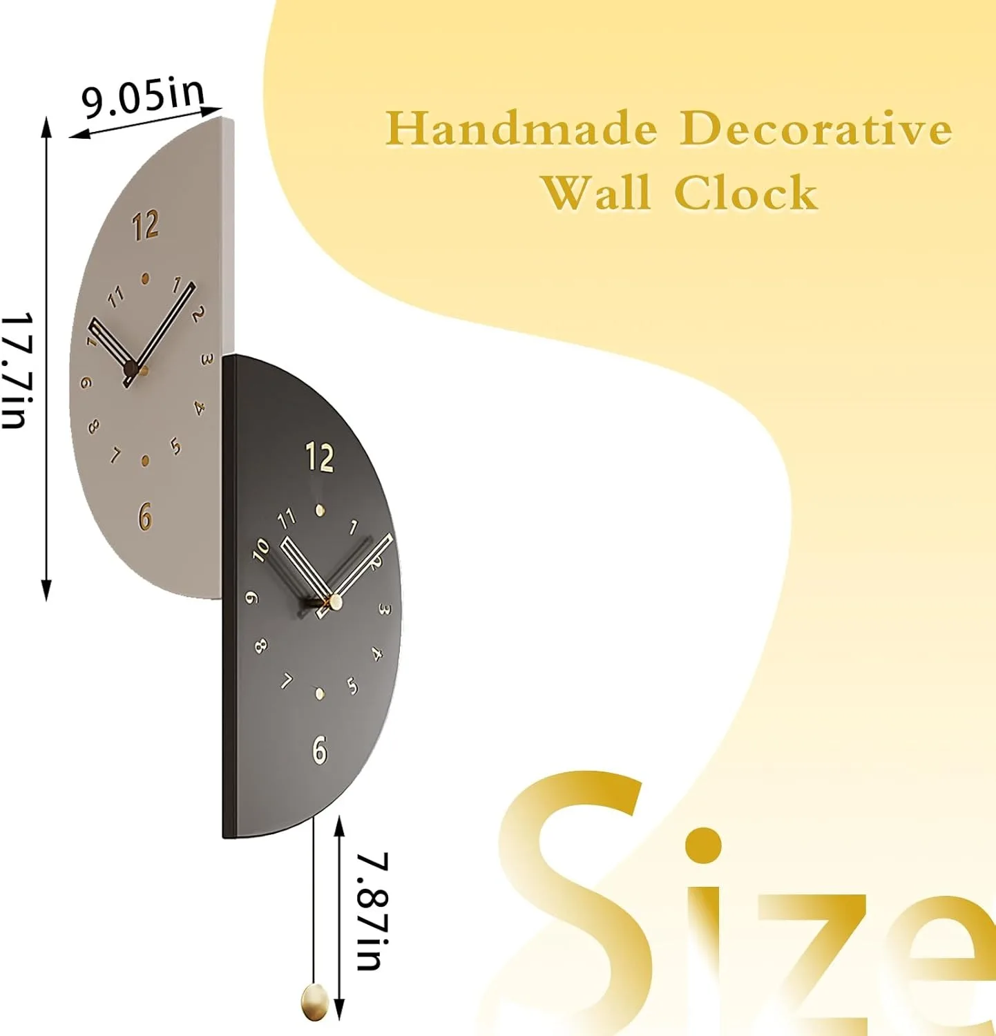 

Wall Clock 17.7 Inch Double Sided - Modern Battery Operated with Pendulum, Unique Angle Corner Mounted Decorative Clock for Bedr
