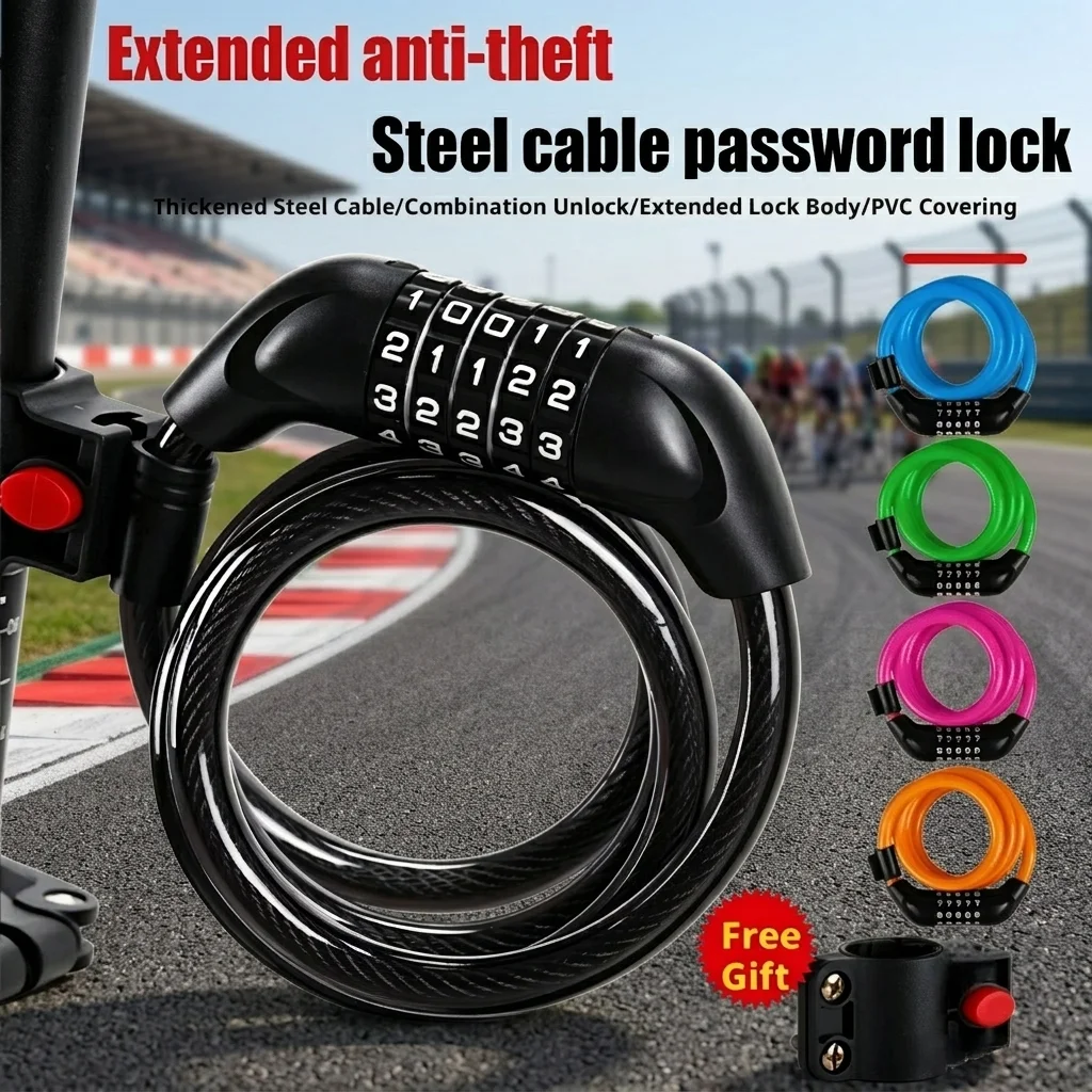 Bicycle Accessories 5 Digit Code Cable Lock 120cm Anti-theft Bike Password Lock Bike Security Steel Cable Cycling Lock Bike Part