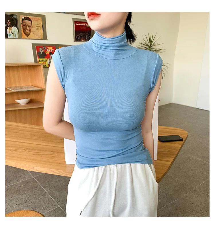 2026 Frühling Sommer Ärmelloses Rollkragen-T-Shirt für Damen Trendiges Vielseitiges Layering-Oberteil Stylisches Slim-Fit Basic-Unterhemd für Frauen – Detail 12