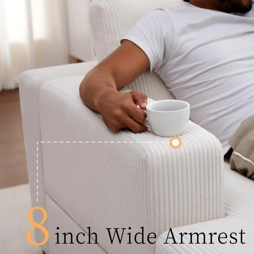 

114 Inch Couch, Oversized Sofa- Deep Seat Sofa in Beige Corduroy, Comfy Sofa Couch for Living Room