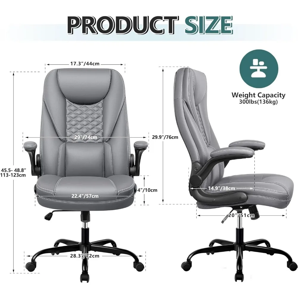 Office Chair Ergonomic Leather Chair with Lumbar Support High Back Home Office Desk Chairs Computer Chair with Adjustable