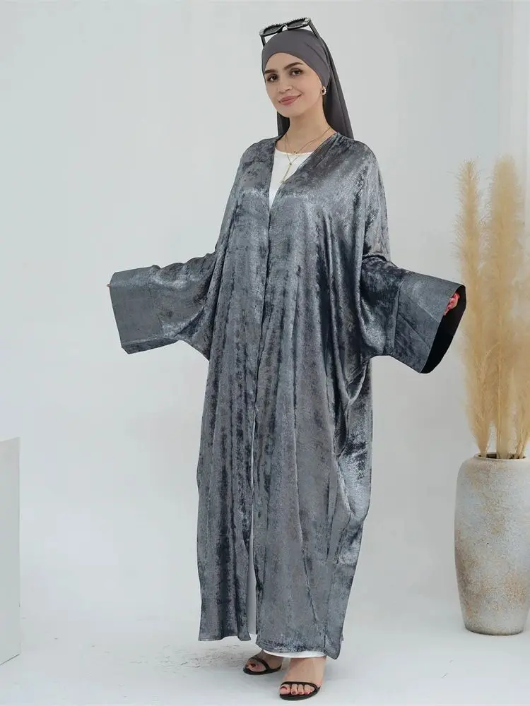 Ramadan Eid Open Satin Batwing Abaya Dubai Luxury 2024 Muslim Kimono Kaftan Dress Abayas For Women Kebaya Robe Femme Musulmane