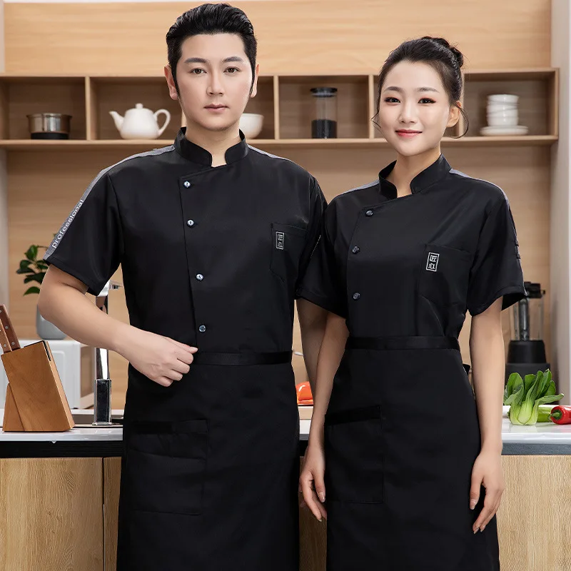 Uniforme de cuisine à manches courtes pour hommes, salopette de chef, hôtel, rotatif, innovant, beau, demi-manche, été