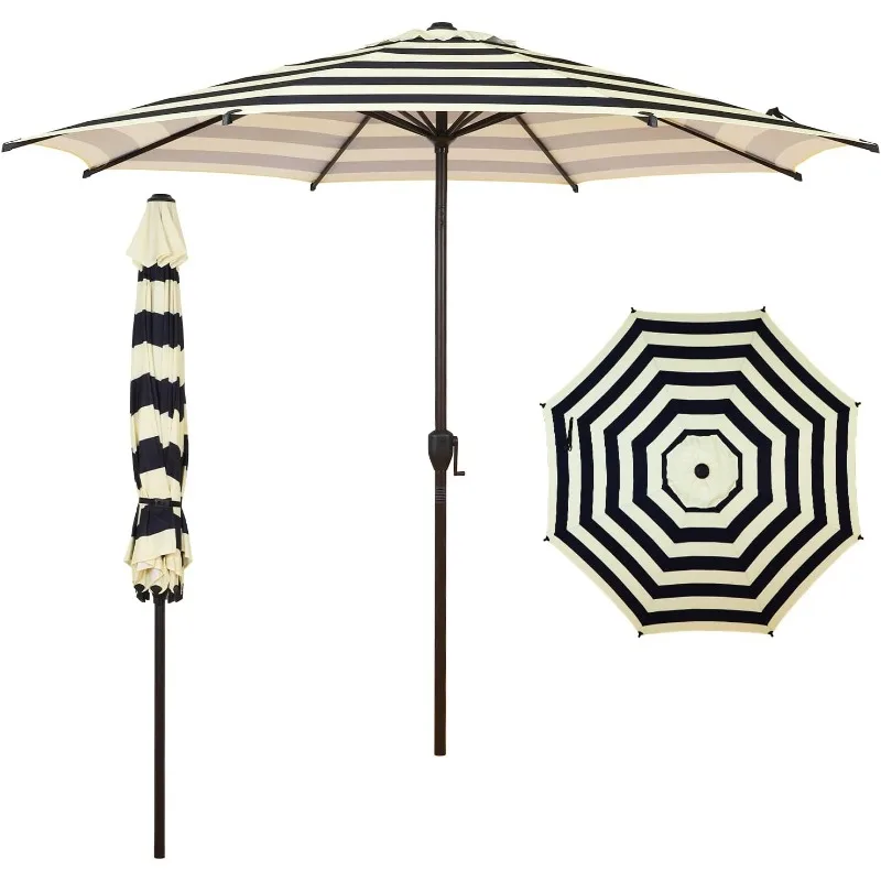 

9FT Lyon Outdoor Patio Umbrella Outdoor Table Umbrella with Push Button Tilt and Crank Market Umbrella 8 Sturdy Ribs UV