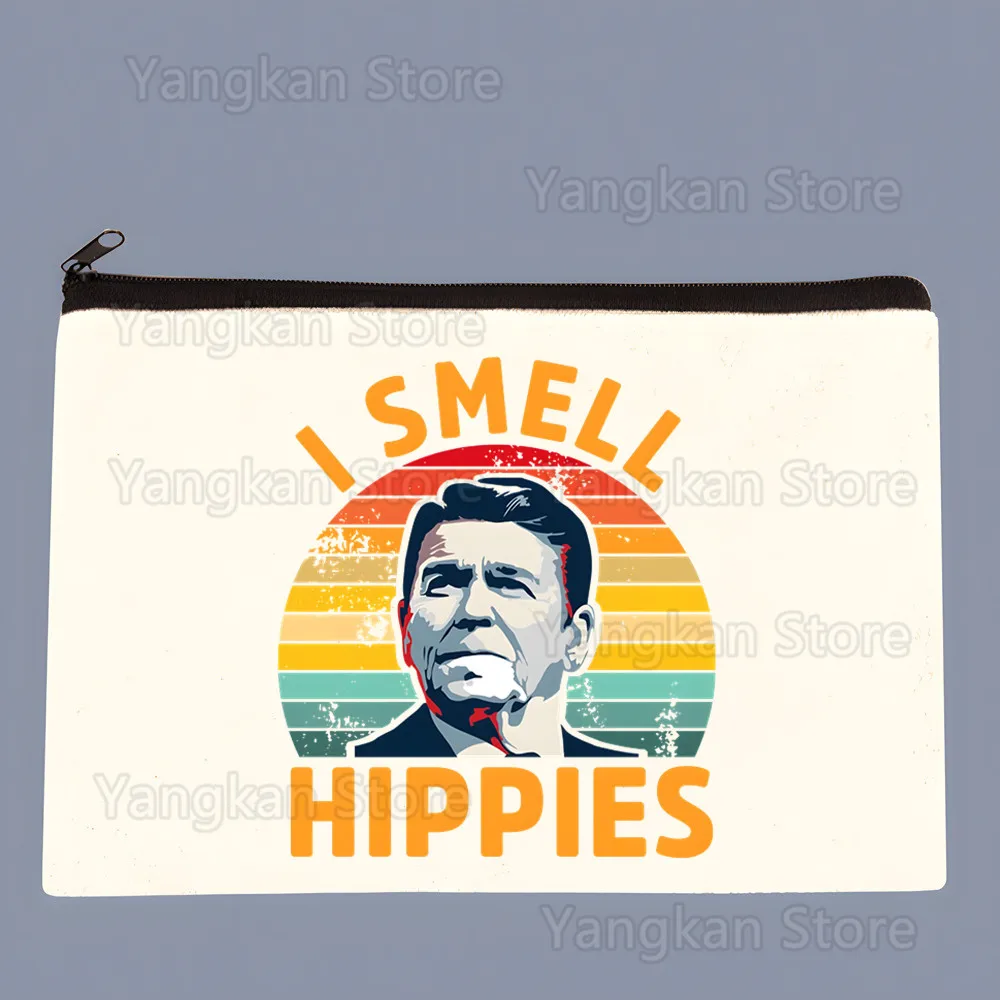 I Smell Hippies Ronald Reagan Canvas Custom Key Case Simple Small Cloth Bag New Creative Coin Purse