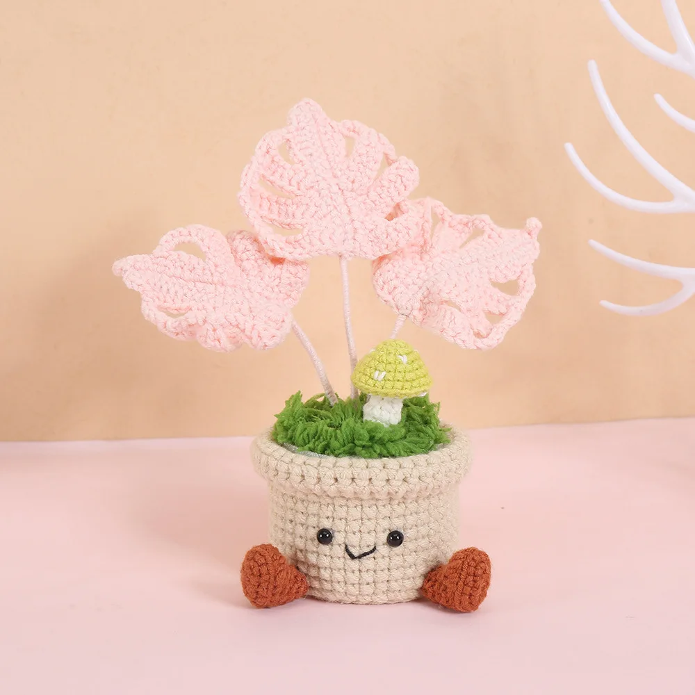 Niedliche gehäkelte Monstera im Topf, handgemachte Topfpflanze, gestrickte Blattpflanze, Mini-Schreibtisch-Bücherregal-Deko, liebenswertes Geschenk – Detail 4