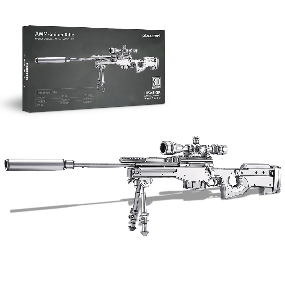 Piececool 3D Metal Puzzles AWM Sniper Rifle Model Kit DIY Toys for Adult Assembly Set for Collection Birthday Gifts