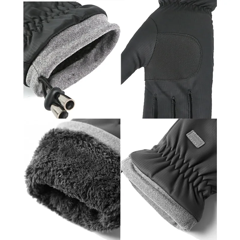 قفازات شتوية للرجال مقاومة للماء كاملة الأصابع لركوب الدراجات من الصوف الدافئ غير قابلة للانزلاق تعمل باللمس قابلة للتنفس للاستخدام في الهواء الطلق والتزلج والدراجات النارية
